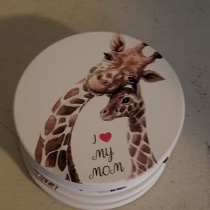 Ceramic Giraffe Coasters I Love My Mom in Box
